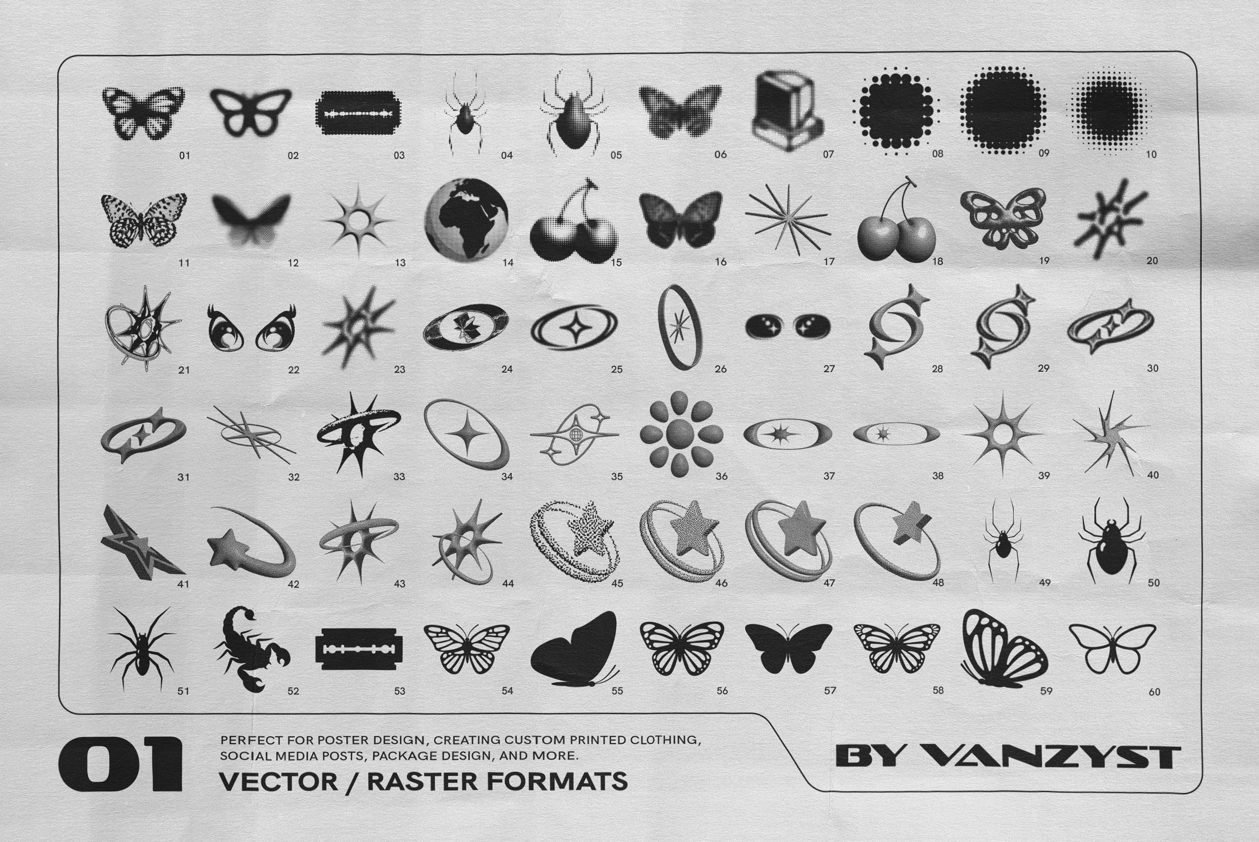 Y2K 327 Characters Halftones Shapes - secret-cache